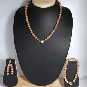 Radiant Peach Freshwater Pearl Jewelry Set – Necklace, Bracelet & Earrings