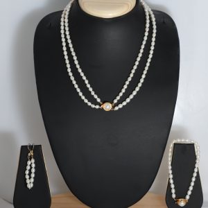 Grey Pearl Jewelry Set – 2-Line Necklace, Earrings & Bracelet