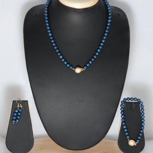 Royal Blue Sapphire Pearl Jewelry Set with Bracelet & Earrings