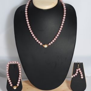 Elegant Pink Pearl Jewelry Set with Matching Bracelet & Earrings