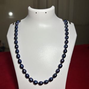Royal Peacock Blue Freshwater Pearl Necklace – Oval Pearl Strand