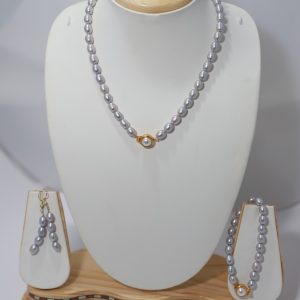 Elegant Grey Pearl Jewelry Set with Necklace, Bracelet & Earrings
