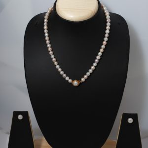 Elegant White Cream Pearl Necklace & Stud Earrings Set